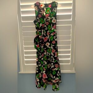 Who What Wear Black & Green Floral Wrap Dress
